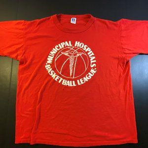 Vtg Municipal Hospitals Basketball League Single Stitch T Shirt Made in USA XL